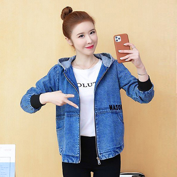 ÁO KHOÁC JEAN NỮ CÓ NÓN PHỐI BO TAY
